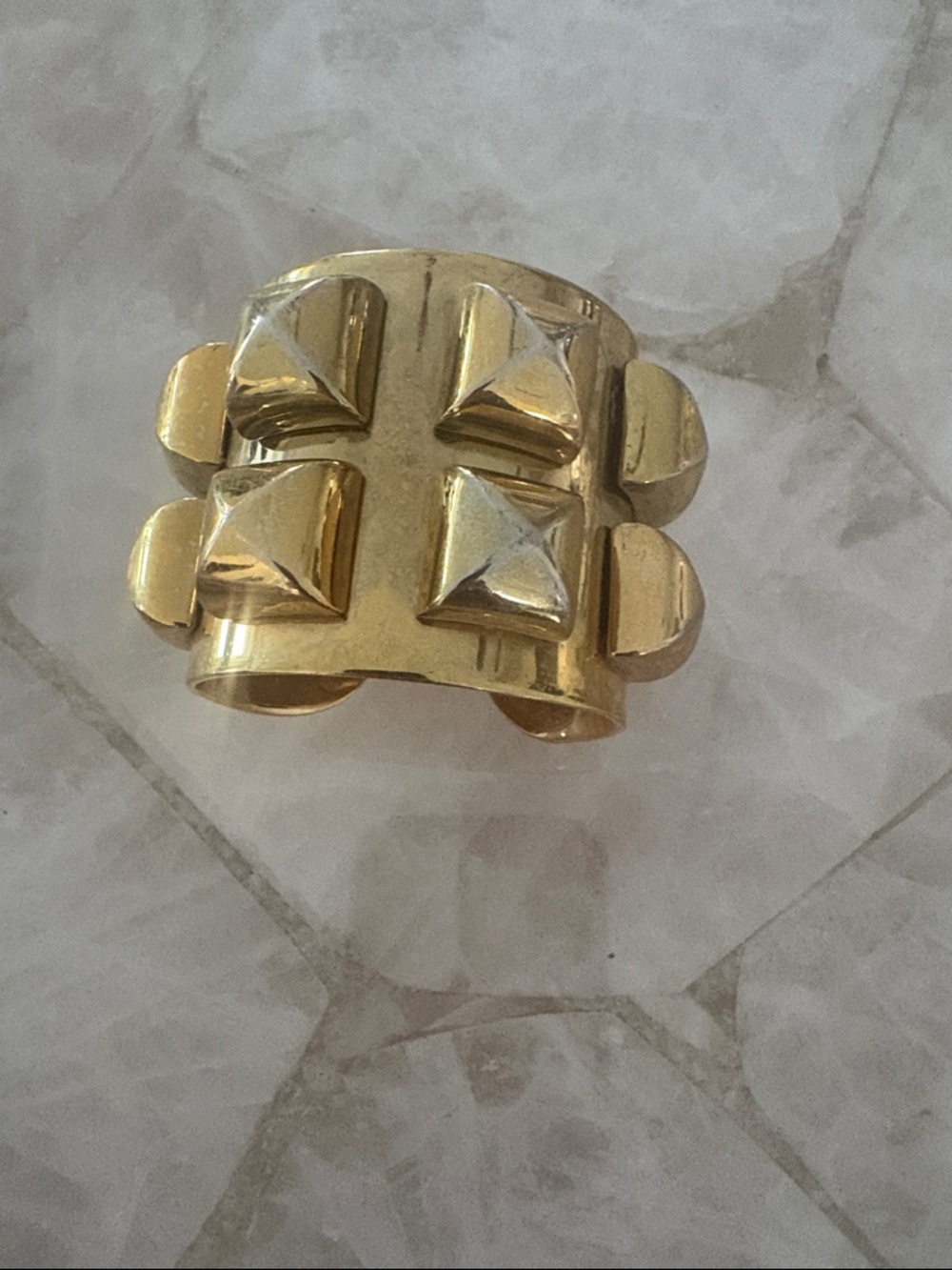 Gold Pyramid Stud Wide Cuff Bracelet - Fashion Statement